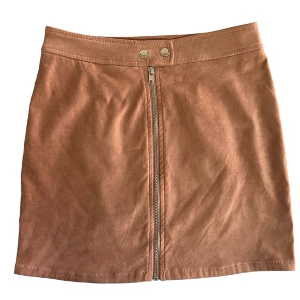 Kendall & Kylie Faux Suede Mini Skirt Pink Tan Zip Snap Button Size